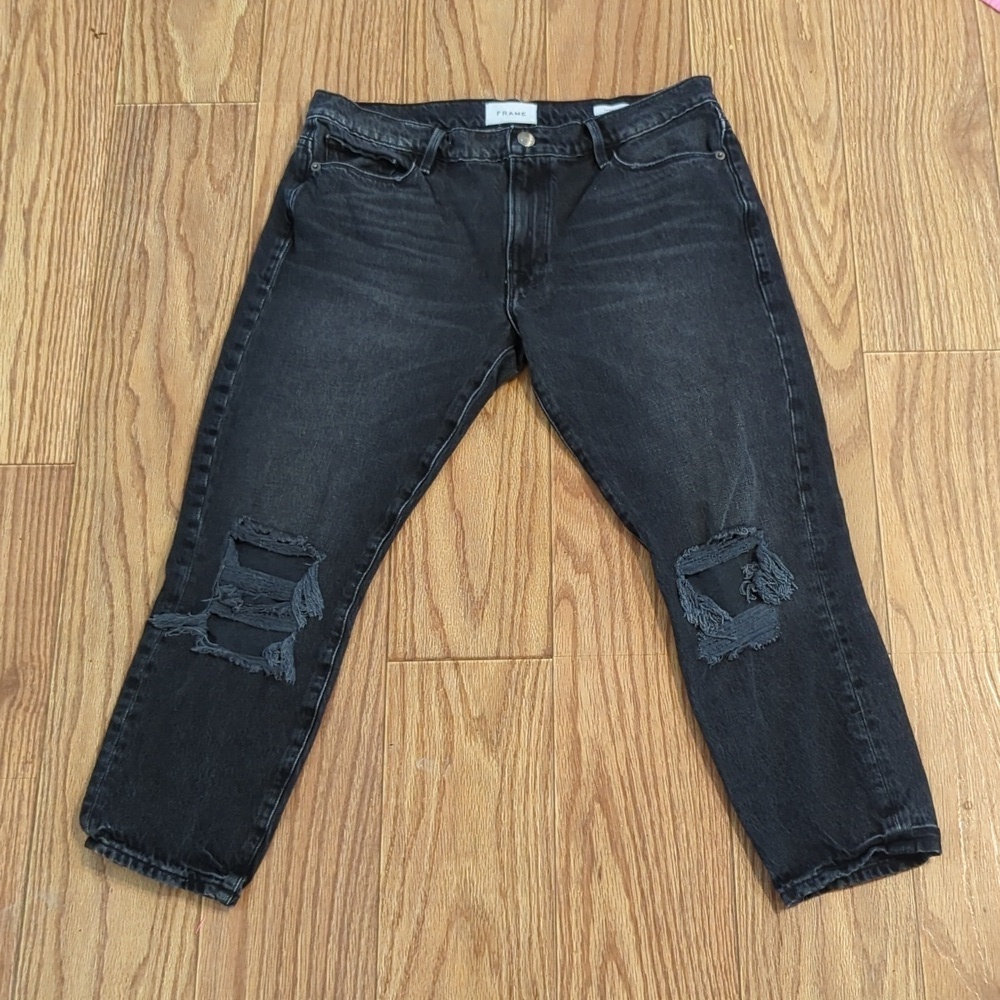 Frame Le Garçon Crop black jeans cropped distressed mid-rise women's size 27"